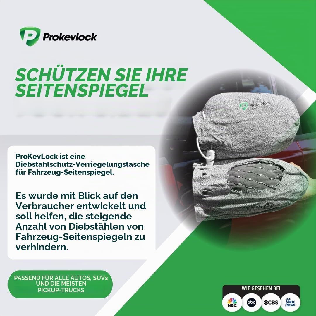Neue & verbesserte ProKevLock Fahrzeug-Seitenspiegelabdeckungen mit Schloss – Anti-Diebstahl-Spiegelabdeckung – UHMWPE & HPE Stufe V – passend für alle Autos, SUVs, die meisten LKWs – Schutz vor Eis &