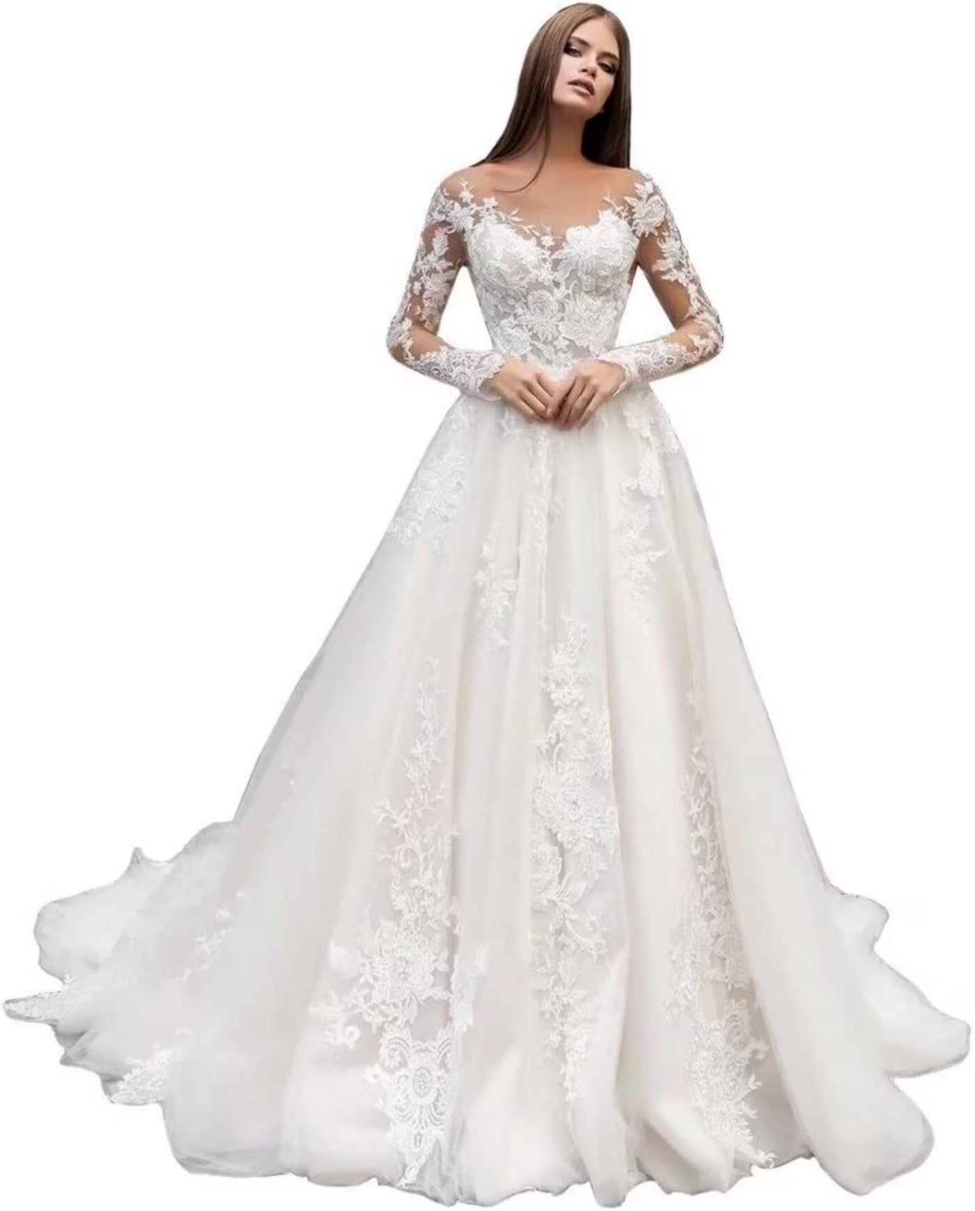 A line lace wedding dress with sleeves Clearance