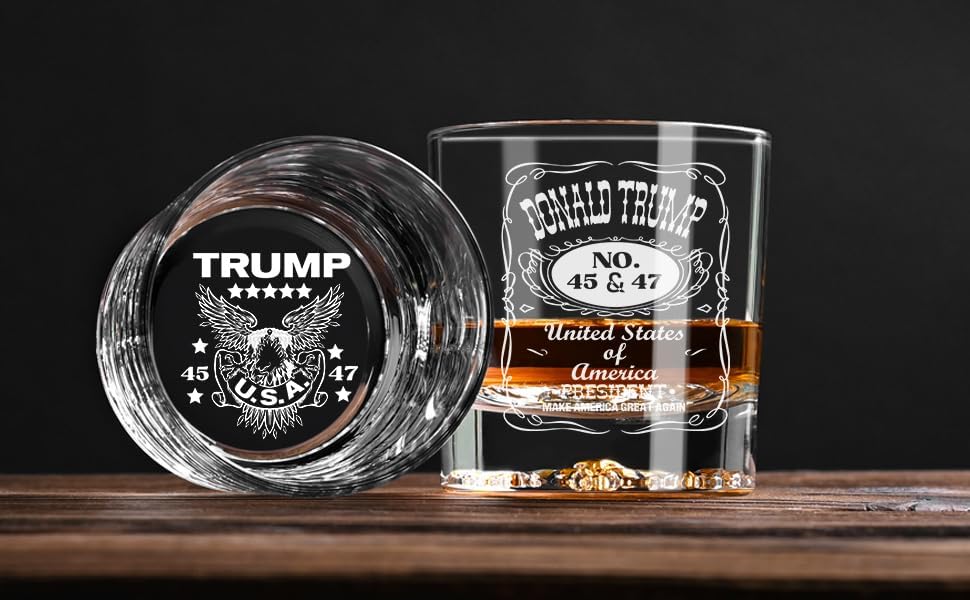 Donald Trump Laser Engraved 10.5 oz. Whiskey Glass,Trump For Presidency, Poilitical Gift, 45-47, Bourbon Rock Glass Made in the USA