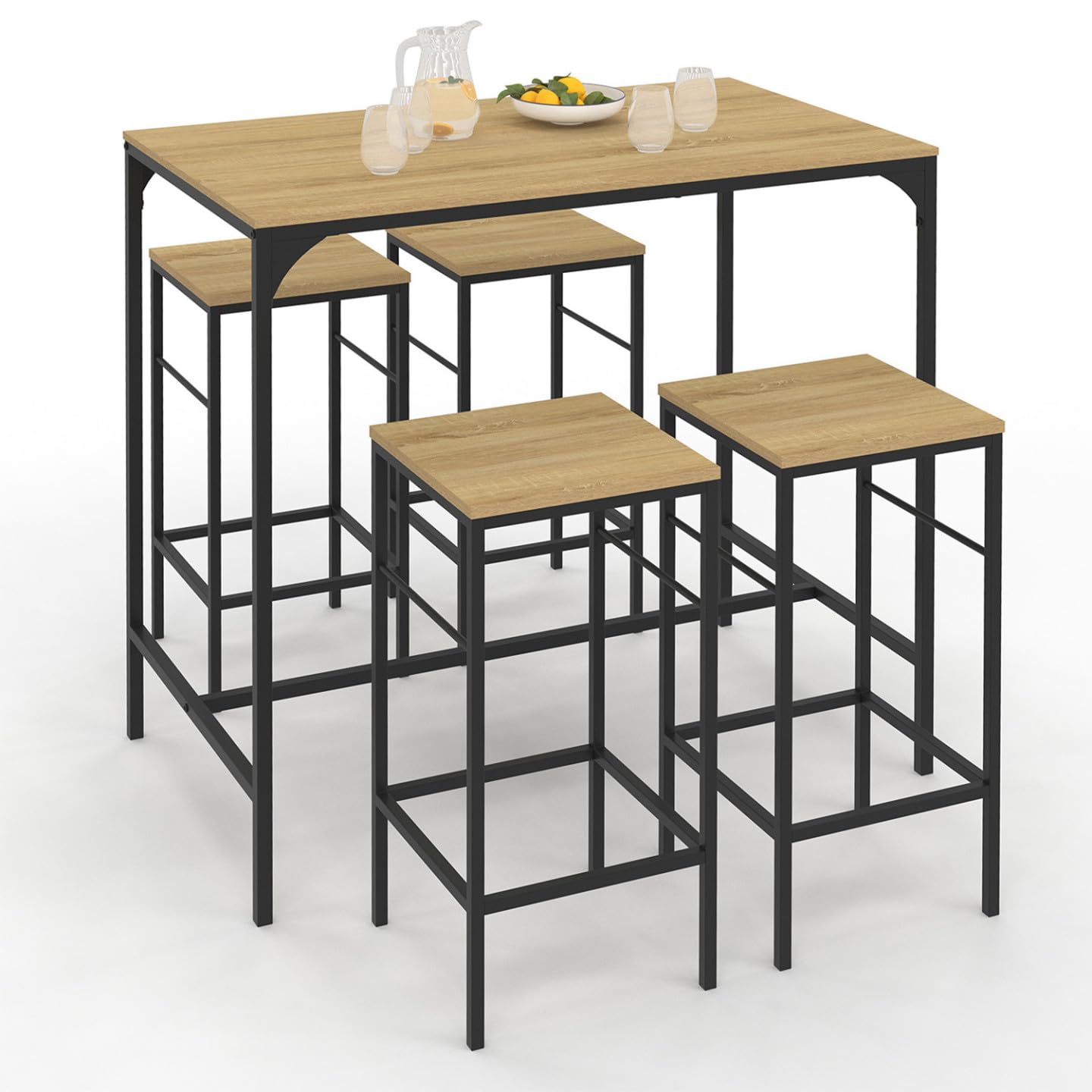 IDMarket - Ensemble Table Haute de Bar Detroit 100 cm et 4 tabourets Bois et métal Noir Design Industriel