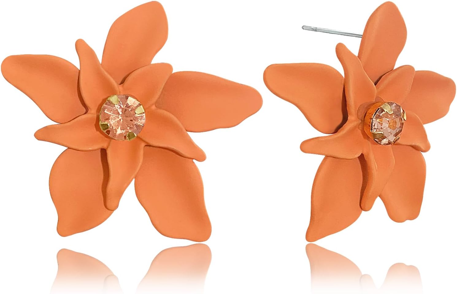 Colorful Sparkling Rhinestone Alloy Three-Dimensional Flower Stud Earrings Bohemian Style Unique Lily Plant Stud Earrings for Women Jewelry Gifts