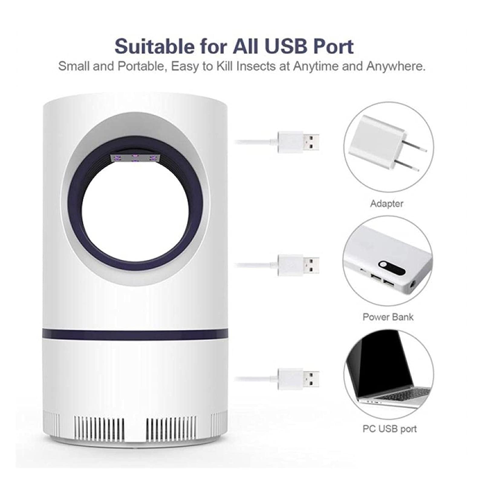 Lámpara antimosquitos UV, luz Nocturna USB, Trampa para Insectos LED, Repelente de Mosquitos Radiante para habitación Interior, Dormitorio y Repelente de Insectos al Aire Libre