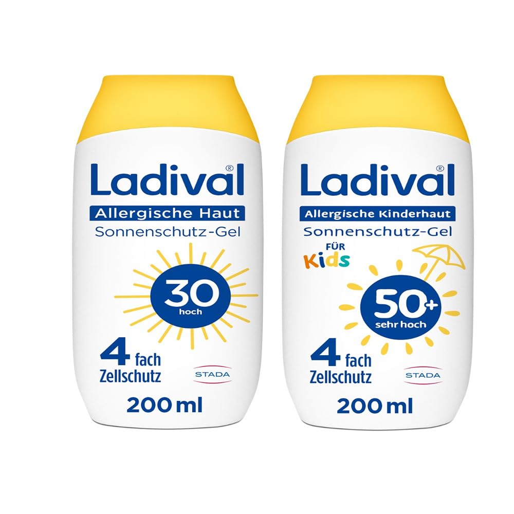 Bundle aus Ladival Kinder Sonnencreme Milch LSF50+, 200ml + Ladival Sonnenschutz Gel LSF30 für allergische, 200ml