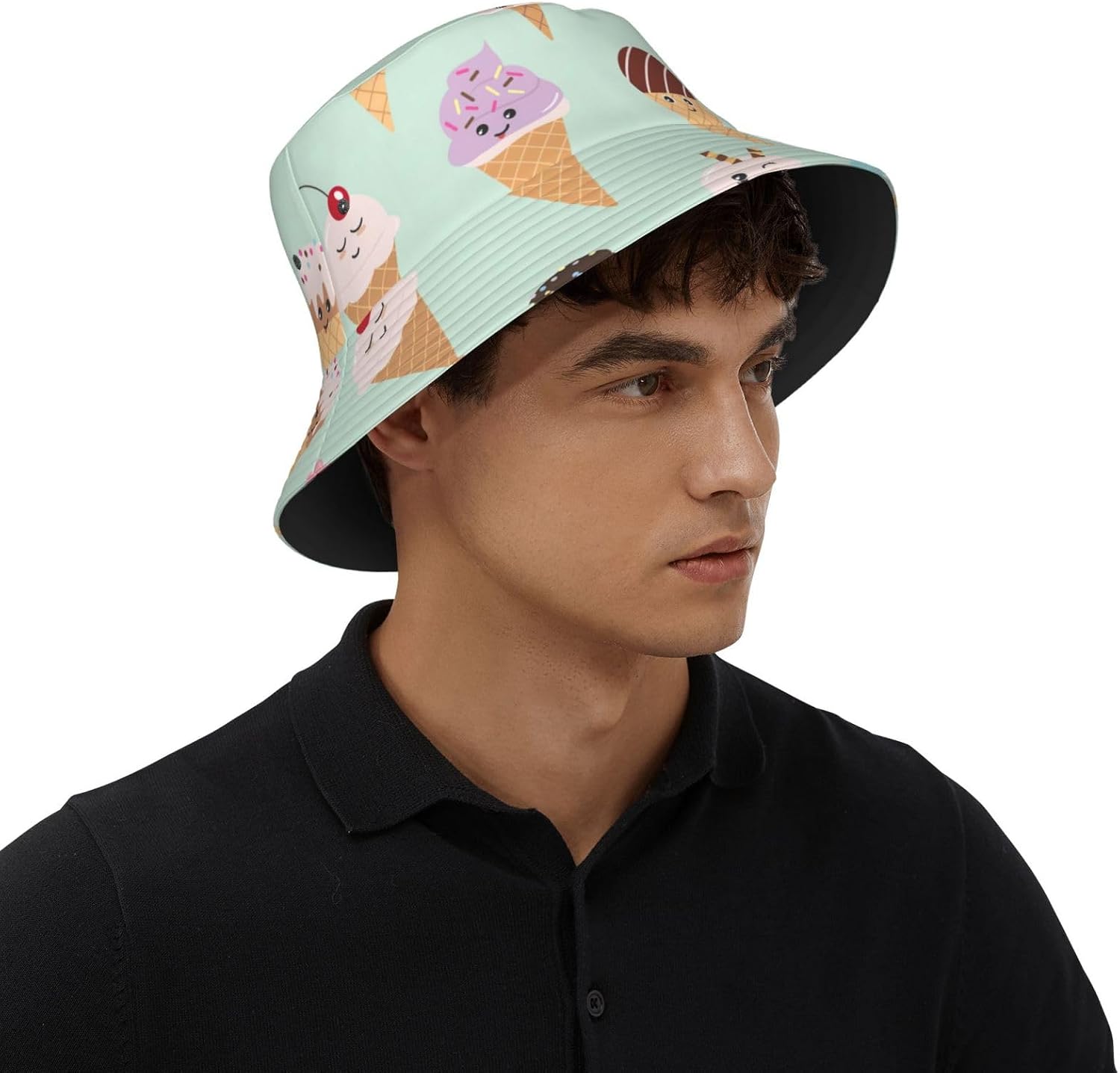 Bucket Hat Ice Cream Cones Print Summer Sun Hat Trendy Beach Funny Fisherman Hat for Men Women Unisex