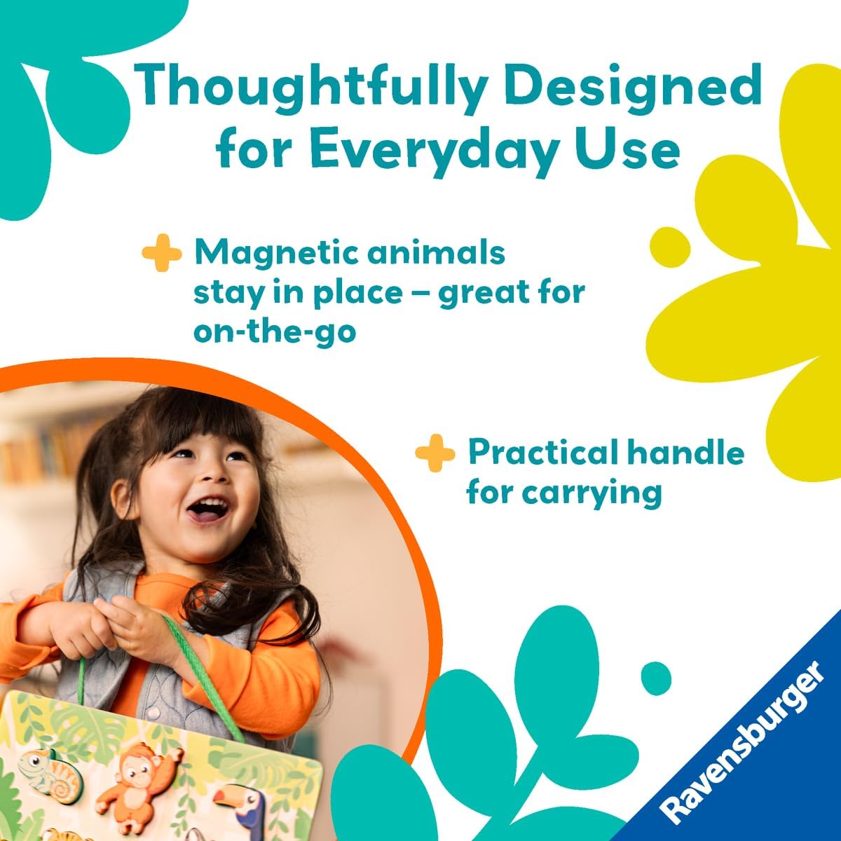 Ravensburger Play+ Wooden Touch & Play Puzzle - in the Jungle | Textured Wooden Puzzle | Engages Tactile & Fine Motor Skills