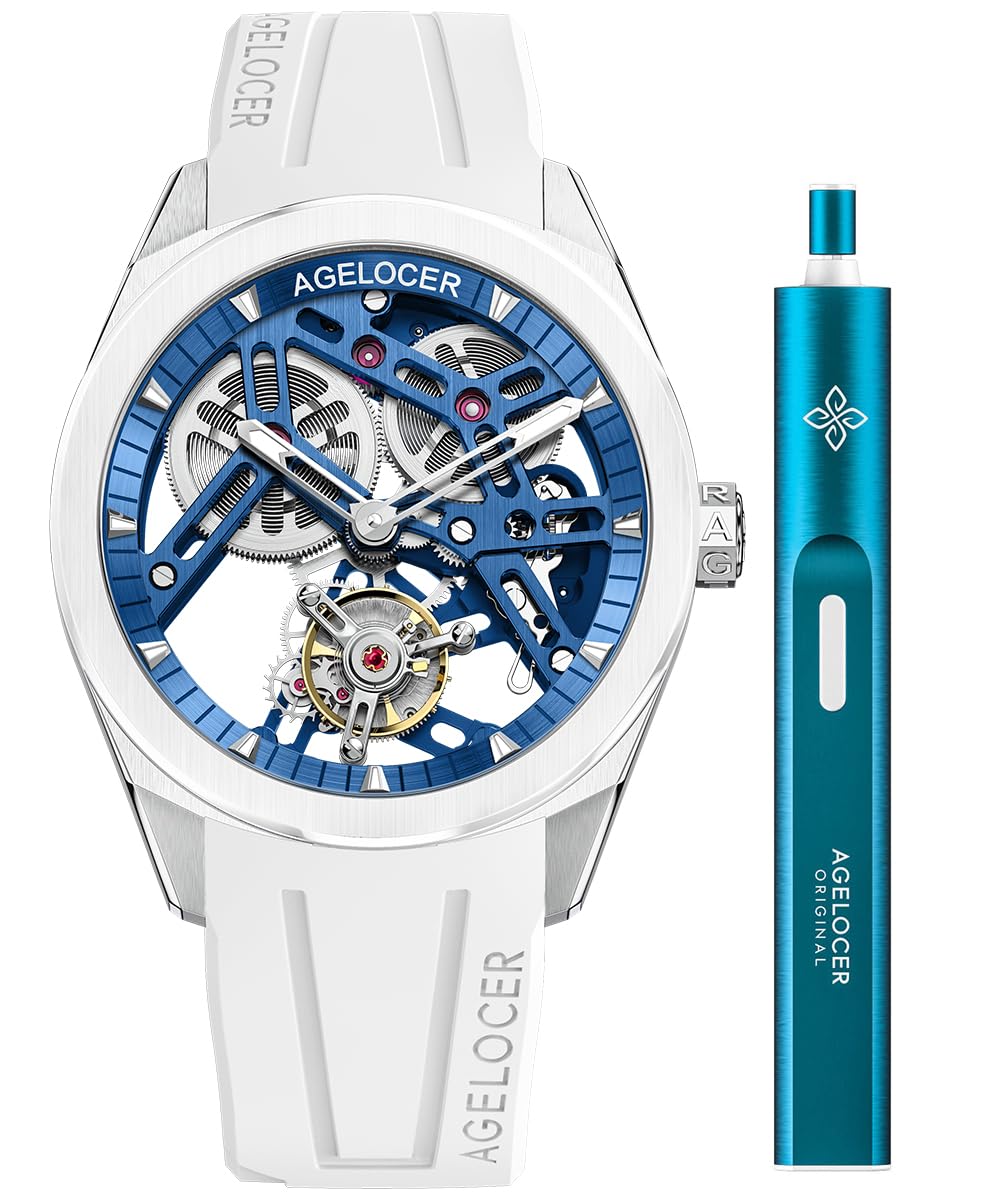 agelocer Herrenuhr-Flying Tourbillon Mechanische Uhr Mit 360 ° Drehbarem Escapement, 80H Gangreserve, Saphirglas, Skelett-Zifferblatt, 316L Edelstahl & Kautschukarmband