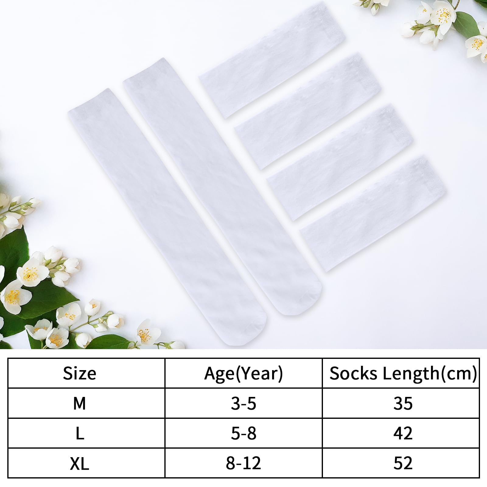 KOOOGEAR 3 pares de calcetines altos hasta la rodilla para niñas y niños, calcetines de algodón blanco y negro, calcetines de regreso a clases, calcetines lisos para uniforme de fiesta, calcetines
