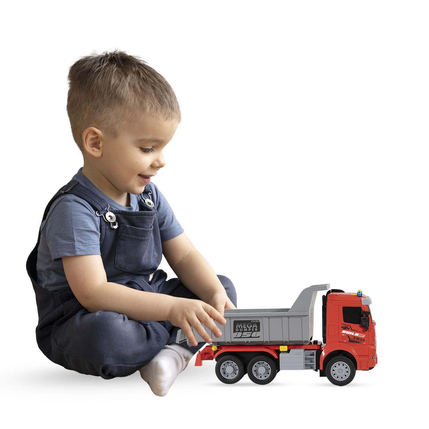 Amazon Brand - Jam & Honey Bump and Go Trucks for Kids | Dumper Truck for Kids for Age 3+ Years | Red Grey