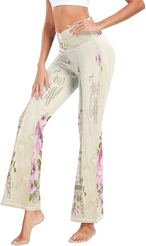 Eiffel Tower Simbol Spring Blooming Flowers Leg Yoga Pants Lightweight Womens Flare Leggings for Excercise Gym S