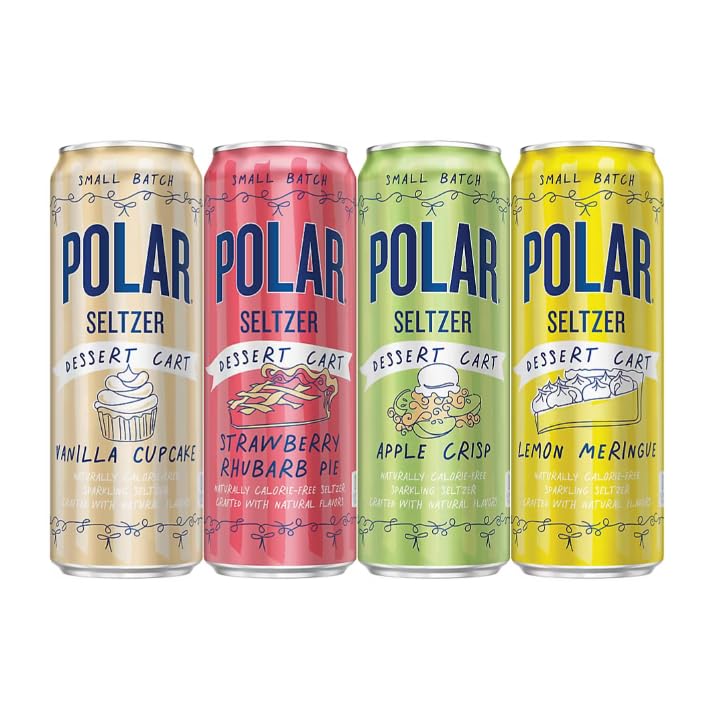 Polar Seltzer Dessert Cart Variety Pack - Strawberry Rhubarb, Key Lime Pie, Lemon Cookie, Vanilla Cupcake - 24 pk./12 fl. oz.