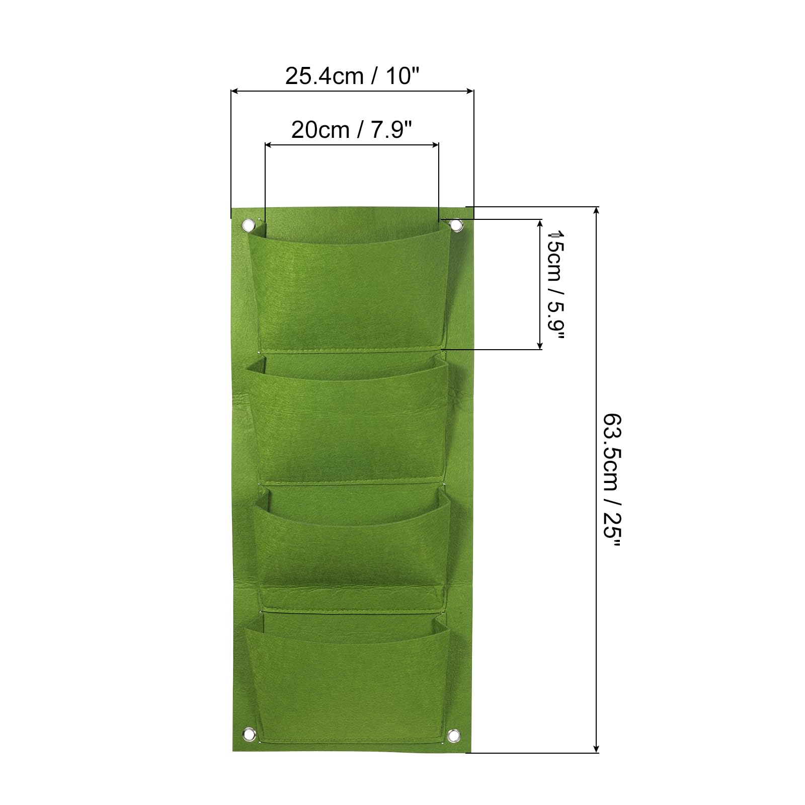 PATIKIL 4 Pocket Vertical Hanging Grow Bags, 2 Pack Wall Mounted Felt Fabric Planters, Green, 63.5 x 25.4 x 20 cm, Indoor/Outdoor - Image 2