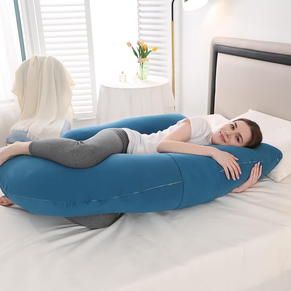 ele ELEOPTION H Shaped Pregnancy Pillow for Sleeping Pregnant Women Soft Pregnancy Body Pillow, Support for Back, HIPS, Legs Maternity Pillows 22x45 inch Dack Blue