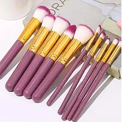 Kit de Pincéis Profissionais para Maquiagem – 10 Peças Premium, Cerdas Sintéticas Macias, Cabo Ergonômico, Ideal para Base, Contorno, Esfumar e Olhos – Design Luxuoso (Roxo)
