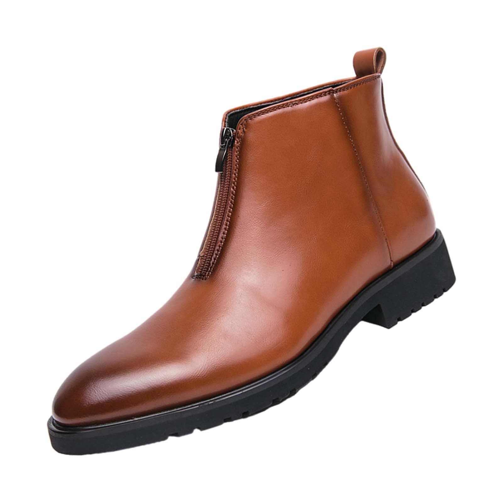 Stivaletti da uomo impermeabili con chiusura lampo, antiscivolo, eleganti, da trekking, per il tempo libero, vintage, per l'autunno, per attività all'aperto