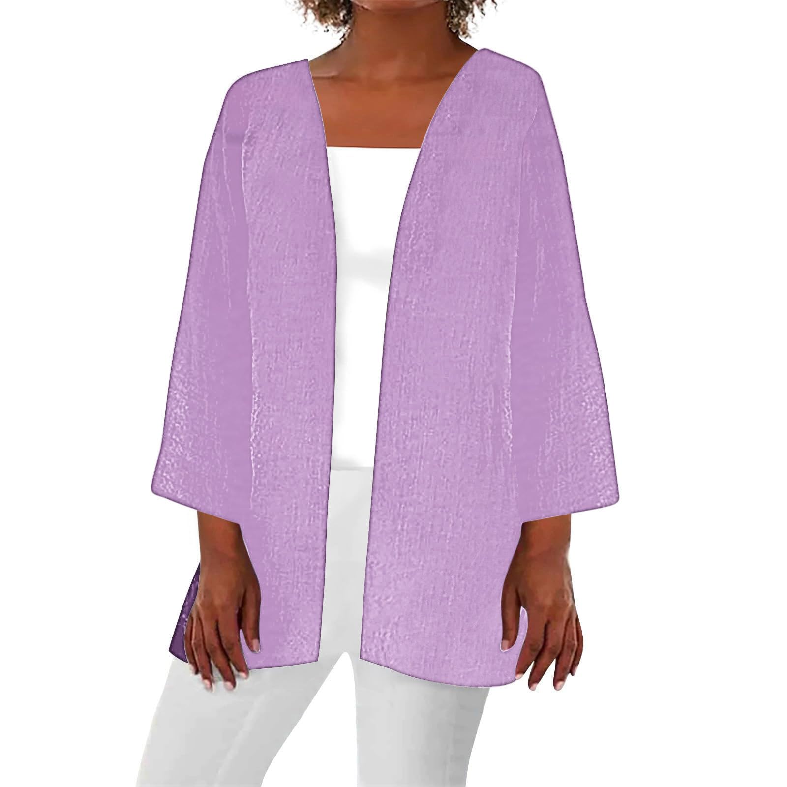 Mzkdieey Women Summer Bikini Kimono Bathing Suit Cover Ups Long Sleeve Open Front Blouse Tops Casual Loose Shirts