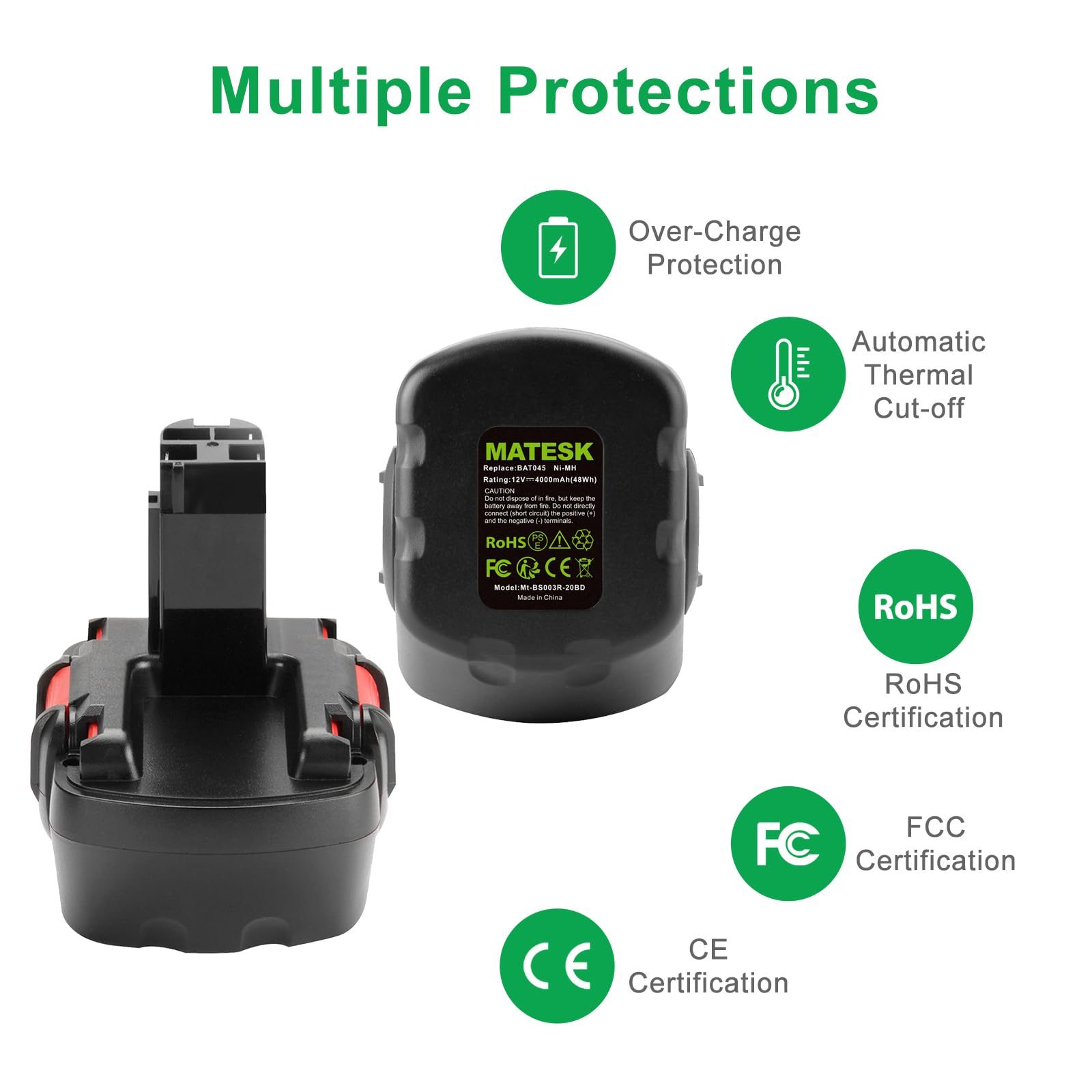 12V 4000mAh BAT043 NI-MH Batteria per Bosch 12V 2607335273 2607335709 2607335274 2607335531 2607335542 2607335526 BAT045 BAT120 BAT046 PSR 12 VE-2 PSR12 VE-2 GSR 12-2 GSB 12VE-2 (2 pezzi)