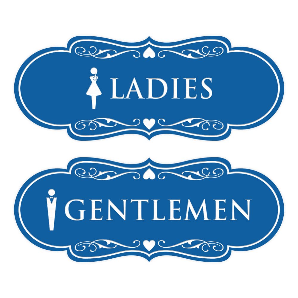 Designer Ladies and Gentlemen Figurines Restroom Signs, Set of 2 (Blue) - Large 1 Pack