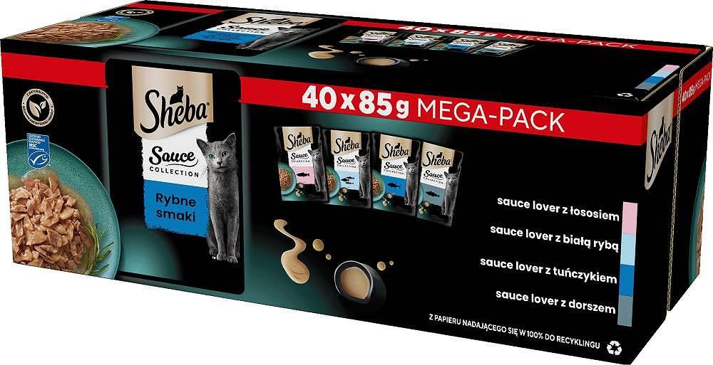 Sheba Salsa Collection Bustine fresche Cibo umido Selezione di pesce per gatto adulto 4 varietà 40x85g