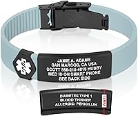 Vista 125 de Divoti Pulsera de identificación de alerta médica grabada personalizada, grabado láser de doble cara, pulsera de silicona, cierre de seguridad