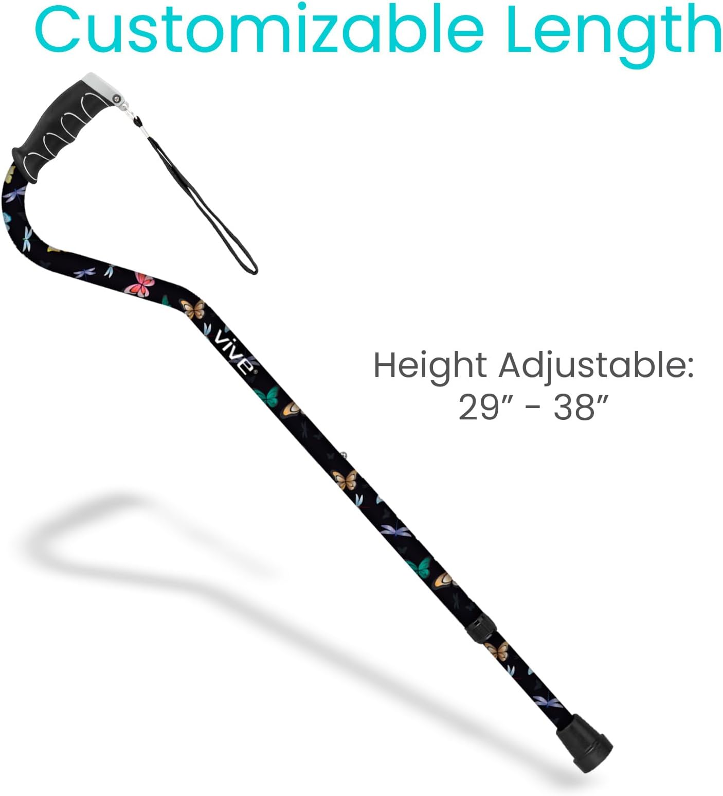 Vive Walking Cane Portable Adjustable Offset Balance Stick Lightweight & Sturdy Mobility Walker Aid For Arthritis Elderly Seniors & Handicap One Size Black Butterfly