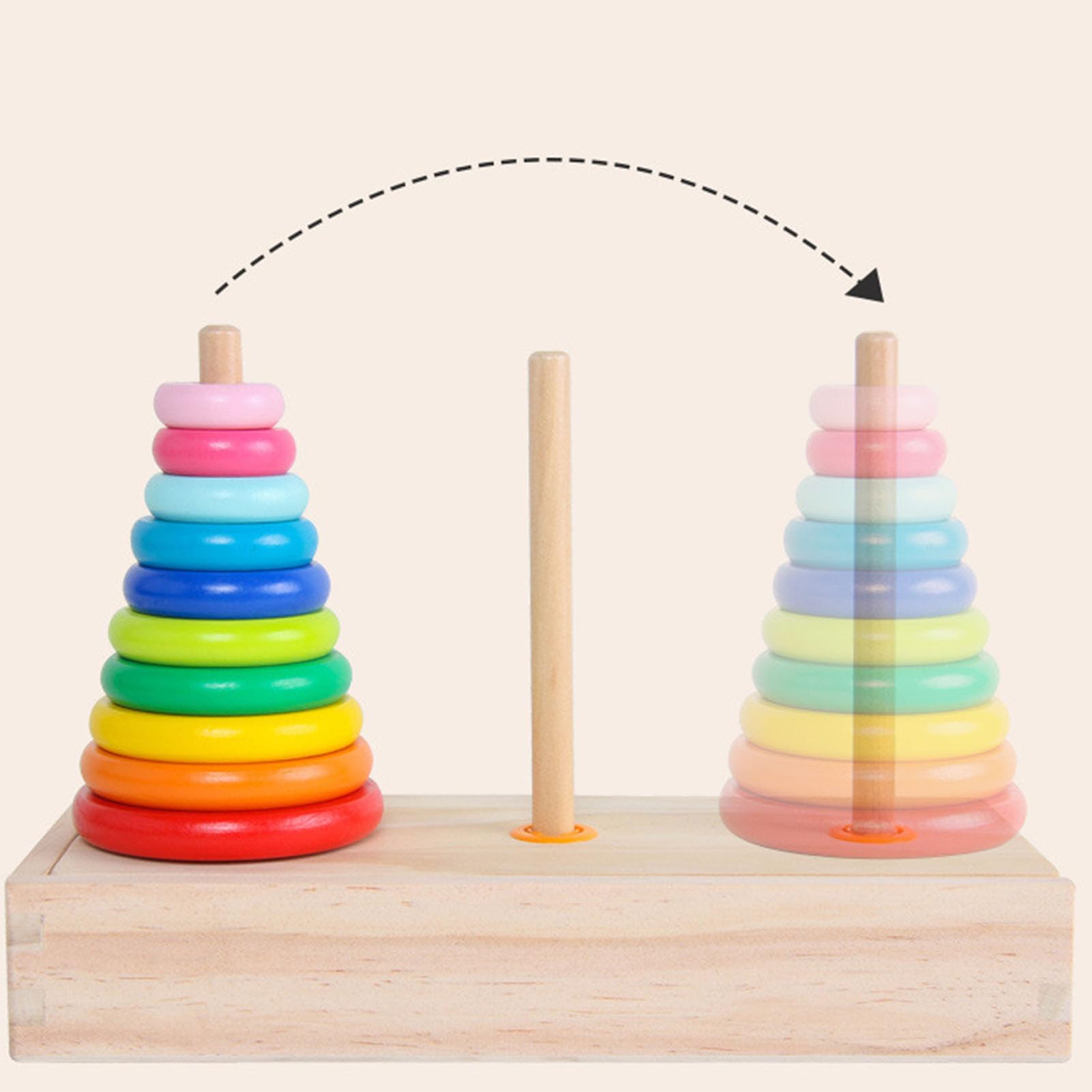 Tower of Hanoi, 10 Rings Puzzle Wooden Logic Toy with Storage Box Logic Puzzle Brain Teaser Intellectual Toy for Kids (Large Size) - Image 3