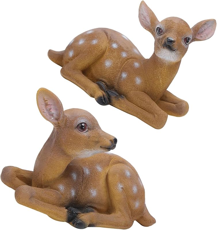 Fabater Sika Deer Statue for Outdoor Garden Decor, 2Pcs Resin Animal Ornaments for Landscape Yard, Sunscreen Sika Deer Model Art Sculpture for Park Courtyard
