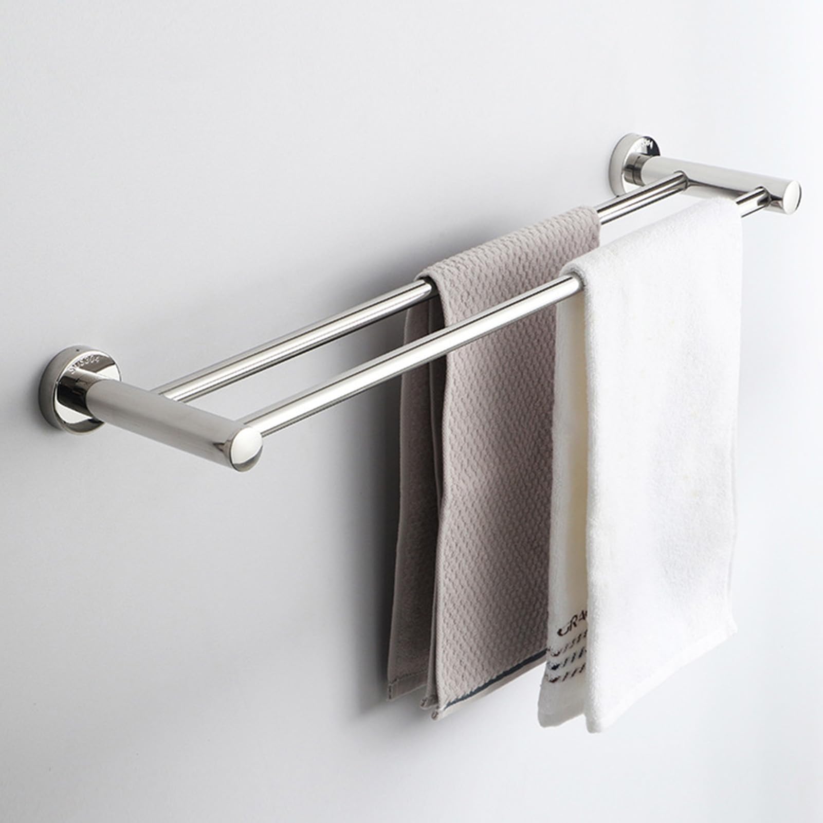 Toallero Doble de Acero Inoxidable Plateado Cepillado de 40 cm, Soporte de Pared para Toallas, Ideal para baño y Cocina. Diseño Elegante, Duradero y con Estilo Que Ahorra Espacio.