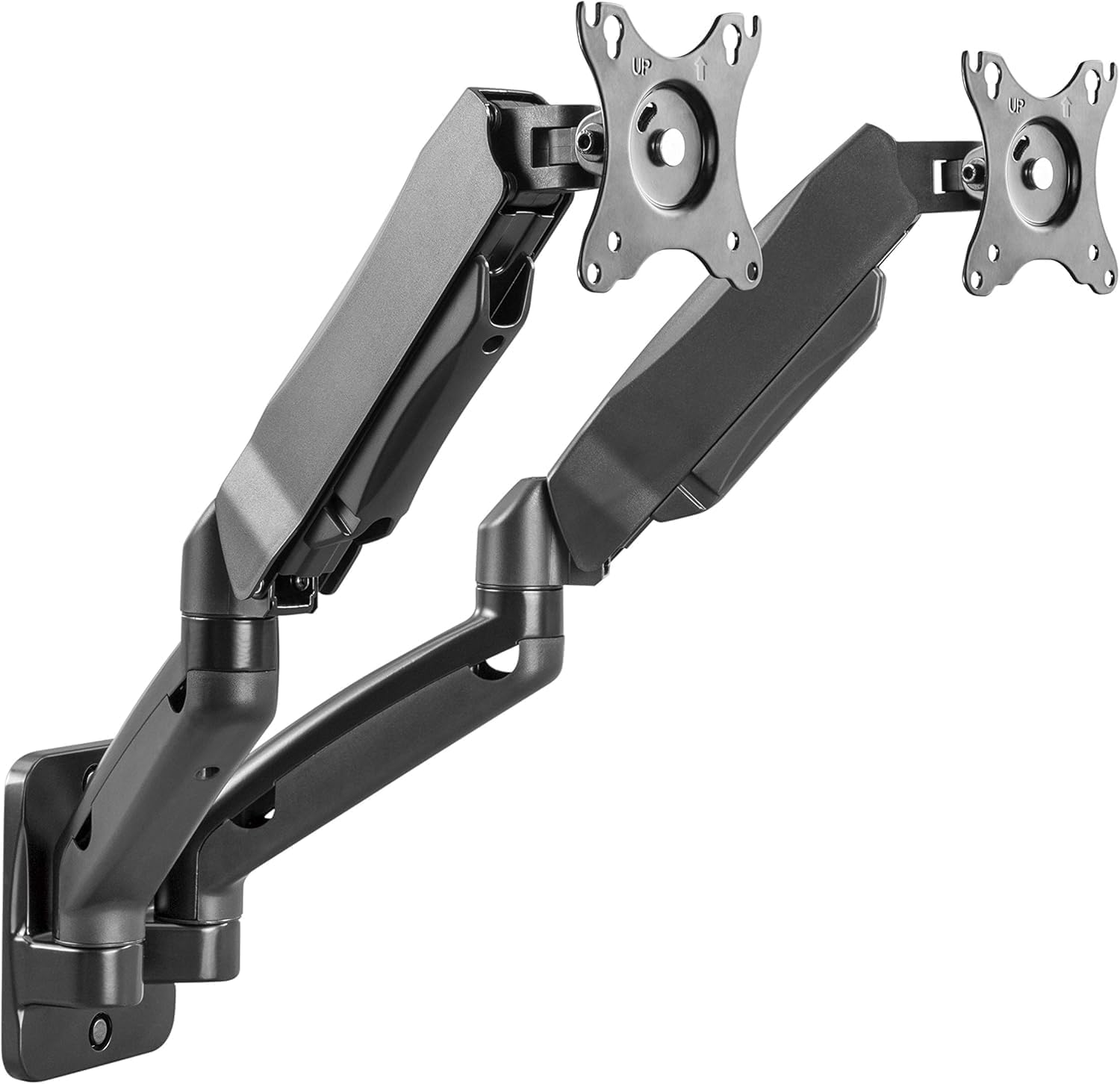 RICOO Monitor Mount 2 Monitors S4711 Wall Mount with Gas Spring Screen Mount 17-32 Inch Swivel & Tilt for Flat & Curved Screens VESA 75x75 100x100 Double Arm Wall Mount