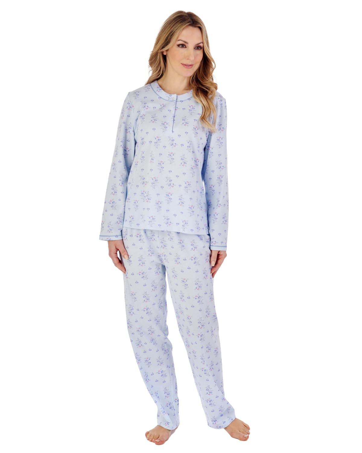 Slenderella Long Sleeve Jersey Pyjamas PJ04137 Blue 20-22