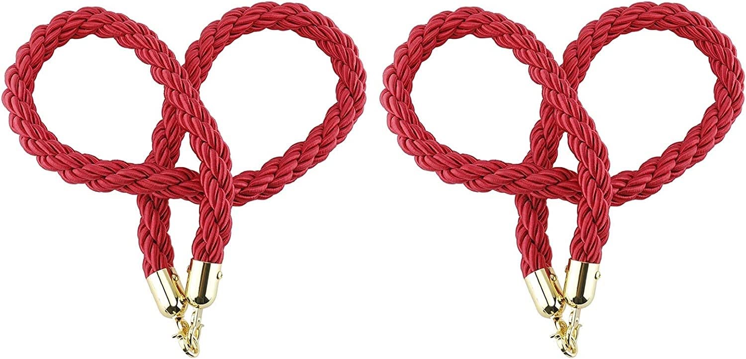 Corde de poteau tressée en chanvre 4,5m avec mousquetons dorés pour guidage et file d'attente (Pack de 2)