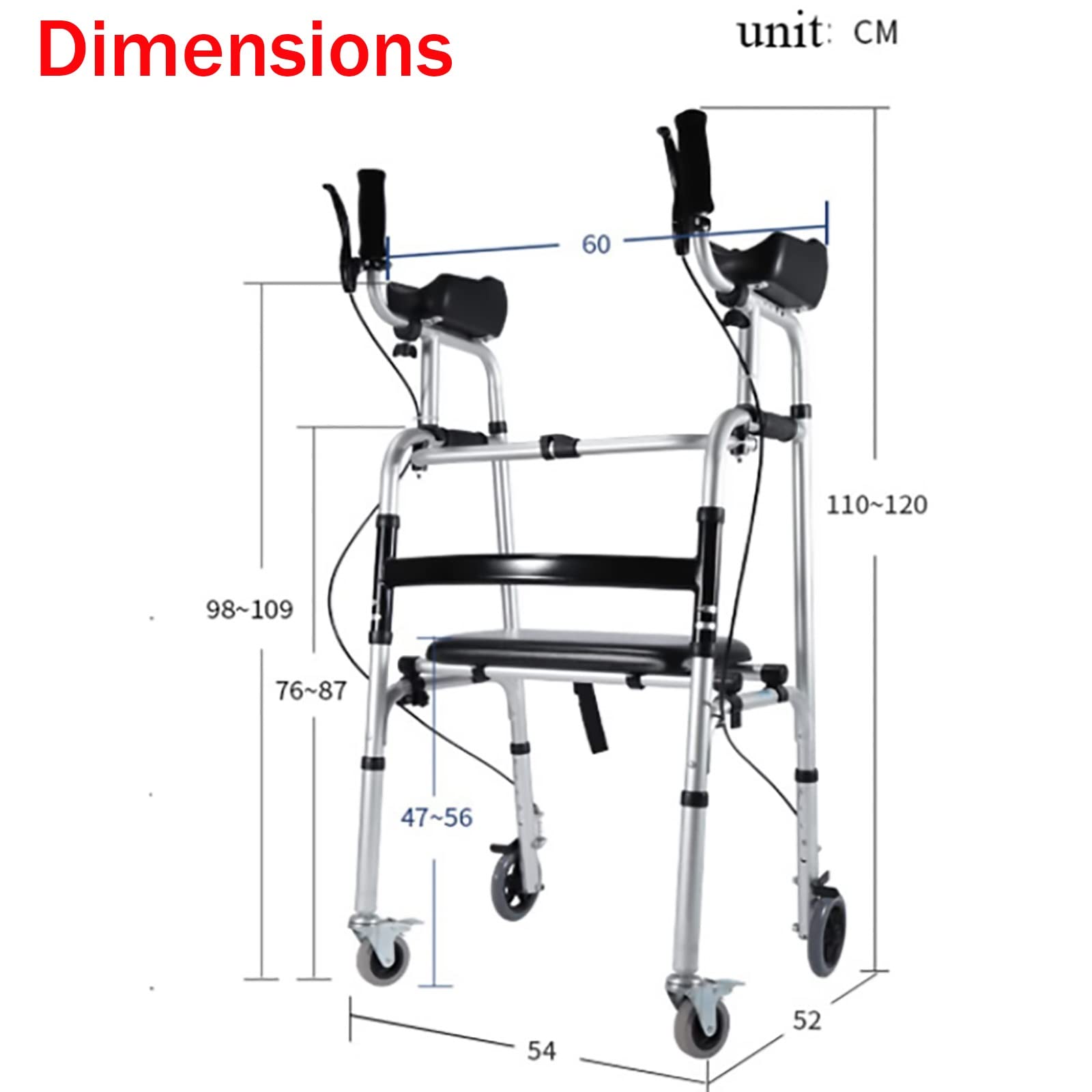 Andadores para discapacidad, andadores para Personas Mayores Andador de Aluminio de 4 Ruedas con Asiento y Cesta Ligero Plegable con apoyabrazos