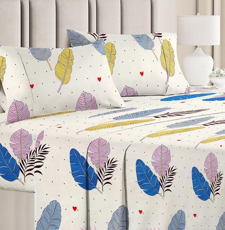 Image of HOMEKART Prime Collection Microfiber Double Bed Bedsheet with 2 Pillow Covers | Soft, Wrinkle-Free & Breathable | 164 TC Floral Printed Bed Sheet Set (White & Grey, 90x88 Inches)