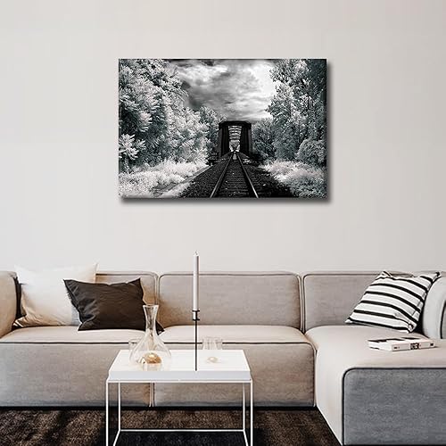 Vista 170 de 1 lienzo decorativo para pared, ferrocarril a través del bosque de pinos con niebla, decoración moderna para el hogar, sala de estar, arte de pared