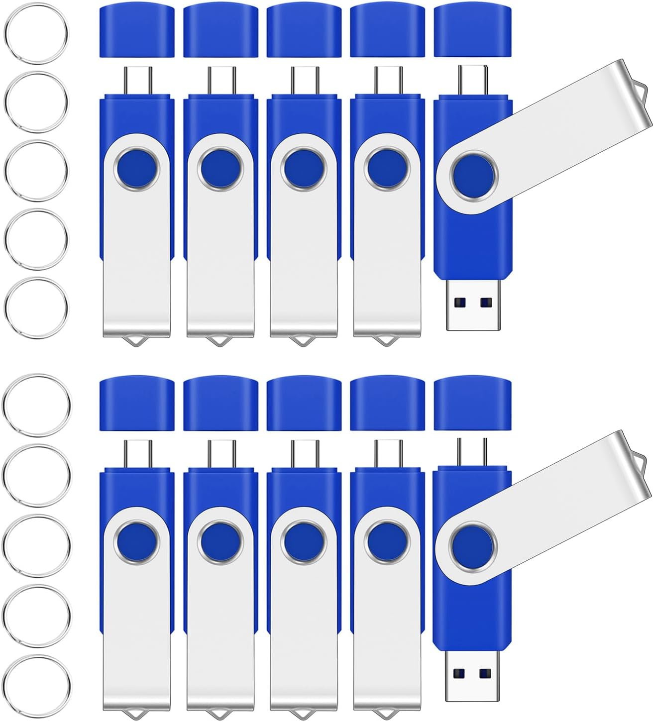 EASTBULL 32GB USB2.0 & Type-C Flash Drives Pack, 2-in-1 Dual Flash Drive Bulk USB-A + USB-C Thumb Drives Pack OTG Memory Sticks Compatible with Smartphones, Computers, Tablets, Mac, PCs (Blue)