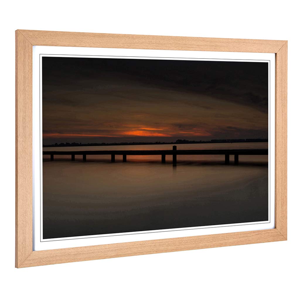 Big Box Art Framed Print of Seascape Dusk and The Ocean (1) Design | Wall Art Picture | Home Decor for Kitchen, Living Room, Bedroom, Hallway, Oak, A2 / 24.5x18 Inch / 62x45cm