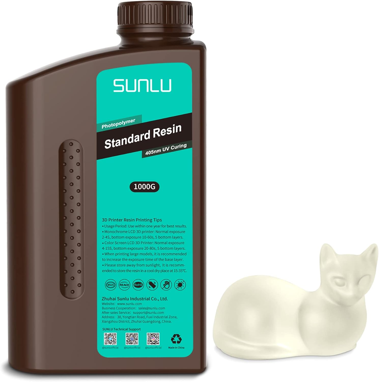 Resina 3D SUNLU Lavabile In Acqua 1kg - Per Stampanti LCD/DLP/SLA, Alta Precisione, Grigio