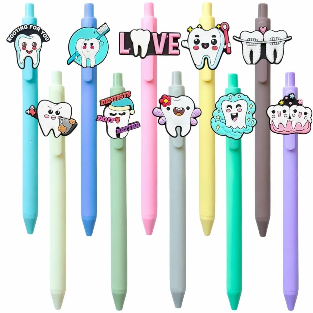 10PC Dental Pens Smiling Teeth Tooth Oral Health Dentist Hygienist Student Assistant DA Must Haves Molar Hygiene Office Supplies Bulk Appreciation Week Accessories Gifts For Staff Employee Coworkers