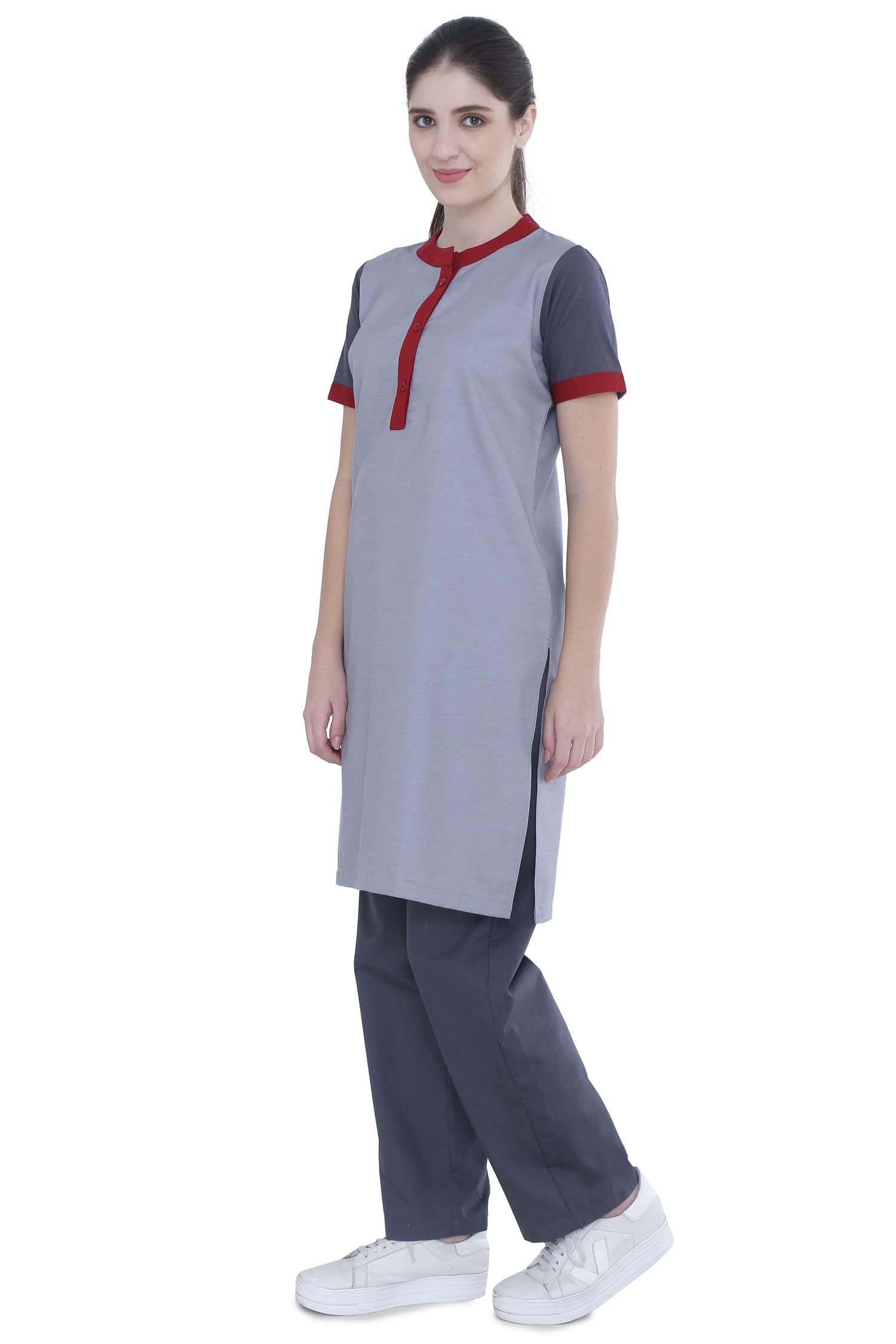 Uniform Craft Female Support Staff Uniform | Comfortable Workwear for Housekeeping, Office Help & Cleaning Staff (Crimson Red, XL) 4