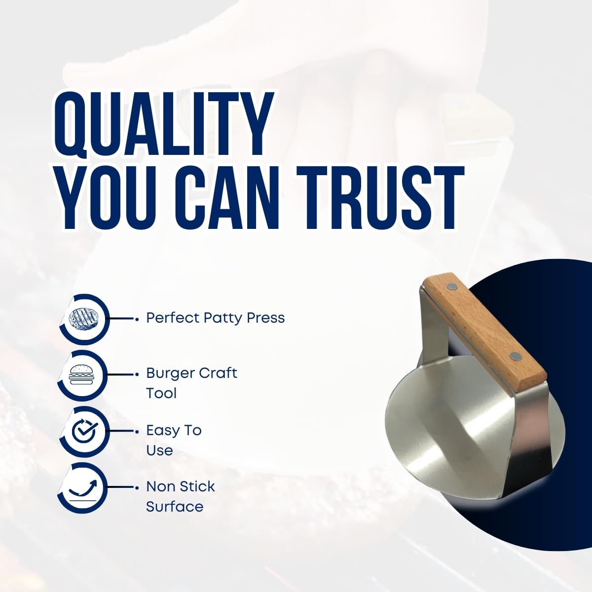 Youlander Stainless Steel Smash Burger Press | 6-Inch Non-Stick Round Burger Smasher for Smashburgers | Heavy Duty Meat and Veggie Smasher with Grill Press for Flat Top Grill Cooking