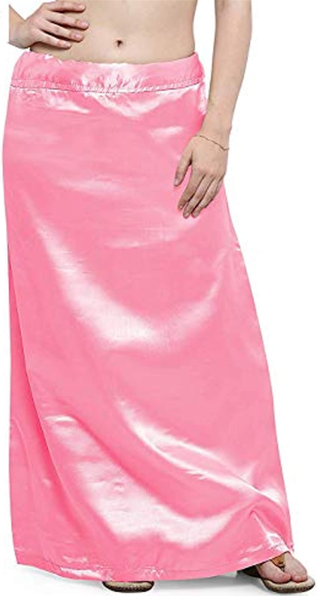 Classic Curves Women's Satin Silk Floor Length Saree Underskirt Petticoat (GO-2365; Baby Pink; Free Size)