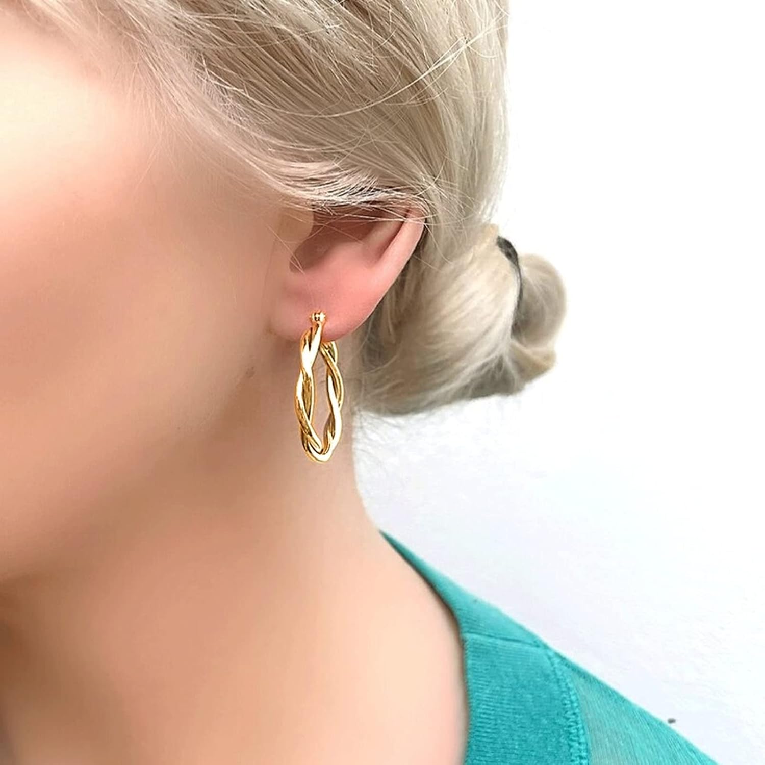 Hoop Earrings for Women, 14K Gold Sterling Silver Chunky Twisted Hoops Earring Hypoallergenic Ear Jewelry - Image 4