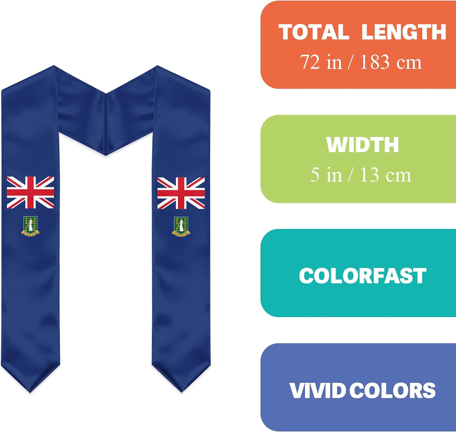 British Virgin Islands Flag Graduation Stole, Graduation Sash Scarf for Study Aboard International Students