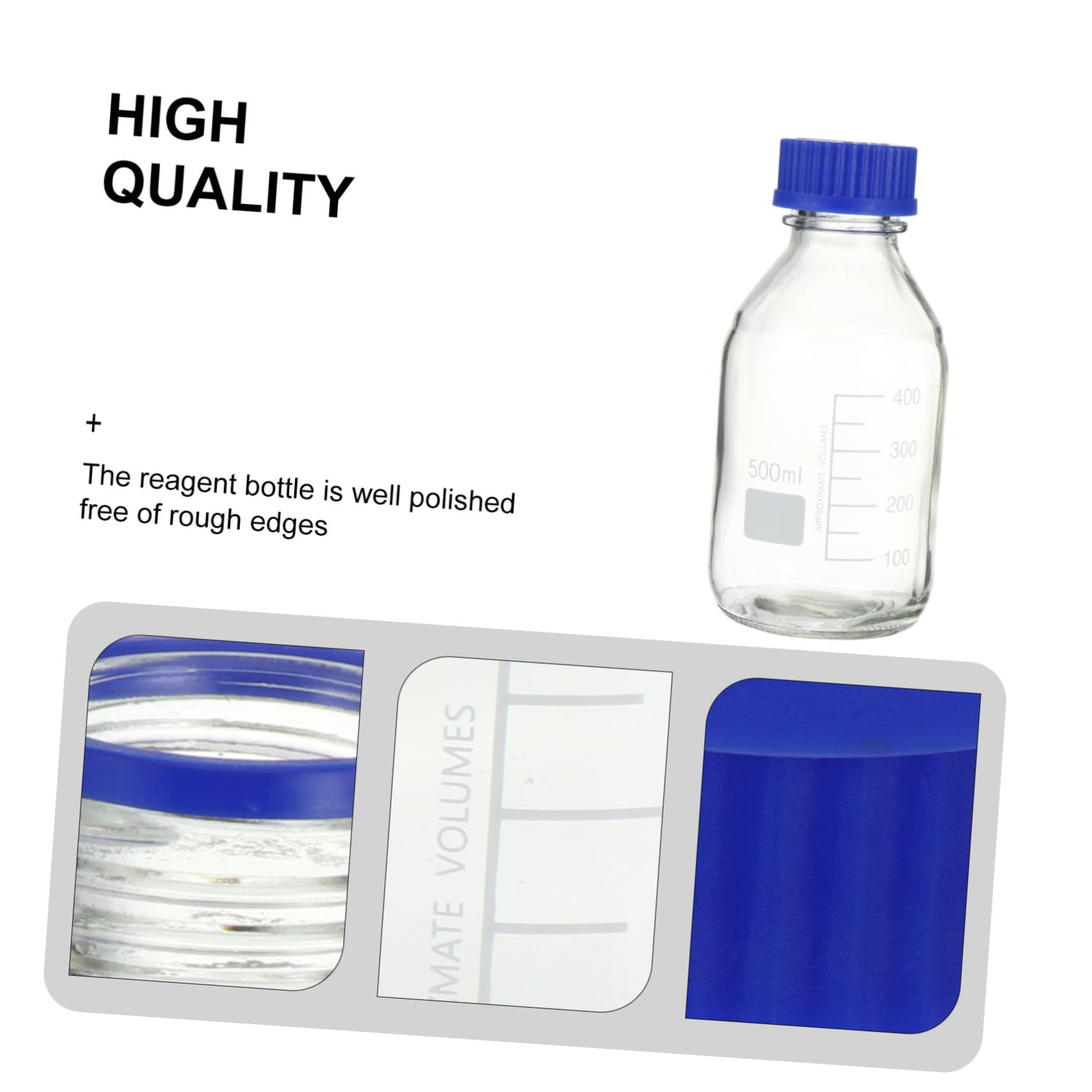 Kichvoe Round Lab Bouteille de Laboratoire en Verre 500ml Couvercle, Mesure Précise, Lot de 2 pour Recherches et Sciences Vie