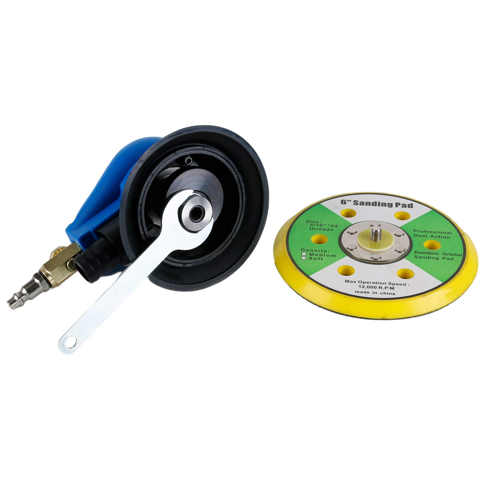 Harbor Freight Mini Orbital Sander Professional 6 Inch Air Random Orbit Sander - Pneumatic Palm Sander For Car, Metal, Wood & Wax Work 90 PSI Air Sander