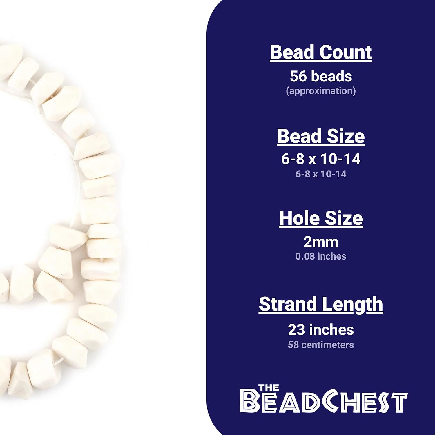 The Bead Chest Faceted White Bone Beads 12mm Indonesia Large Hole 23 Inch Strand