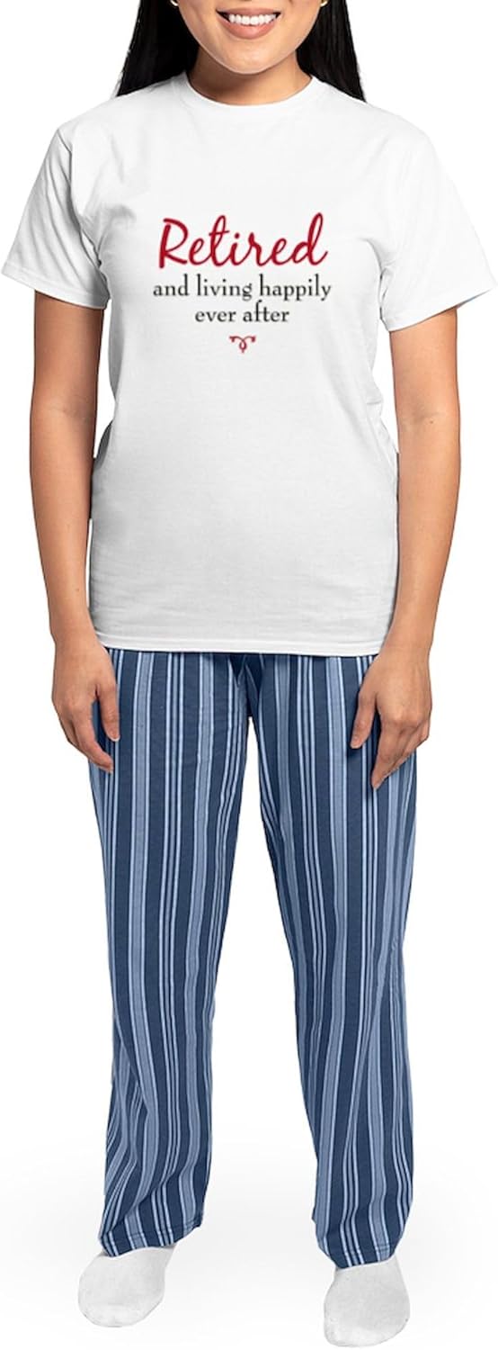 CafePress Happily Retired Women's Light Pajamas Women's Novelty Cotton Pajama Set, Comfortable PJ Sleepwear