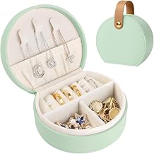 Mini Jewelry Box Organiser, Travel Jewelry Box for Women Small PU Leather Jewellery Storage Case with Zipper Portable Jewelry Gift Box for Rings Earrings Necklace for Women Girl - Bright Green