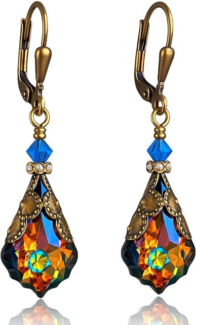 Antique Inspired Vintage Victorian Dangle Drop Earrings for Women - Colo...