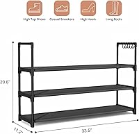 Vista 3 de Shoe Rack for Closet Shoe Organizer Space Saver Storage for 12-15 Pair Shoe Shelf with Hook Free Standing 3 Tier Shoe Rack Organizer for Entryway