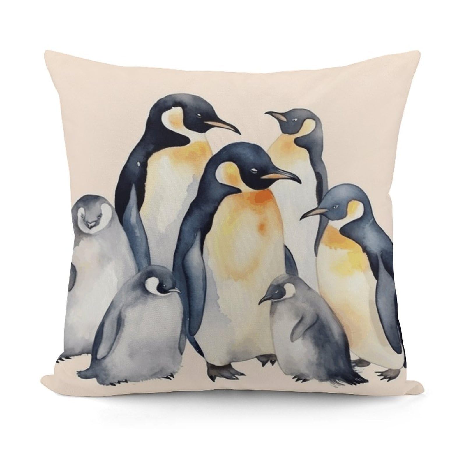 VstaDank Animal Penguins Watercolor Pattern Throw Pillow Covers 18x18 Inch Soft Couch Home Decor Cushion Cover Comfortable Plush Square Cushion Case Farmhouse Decorative Pillowcase for Living Couch